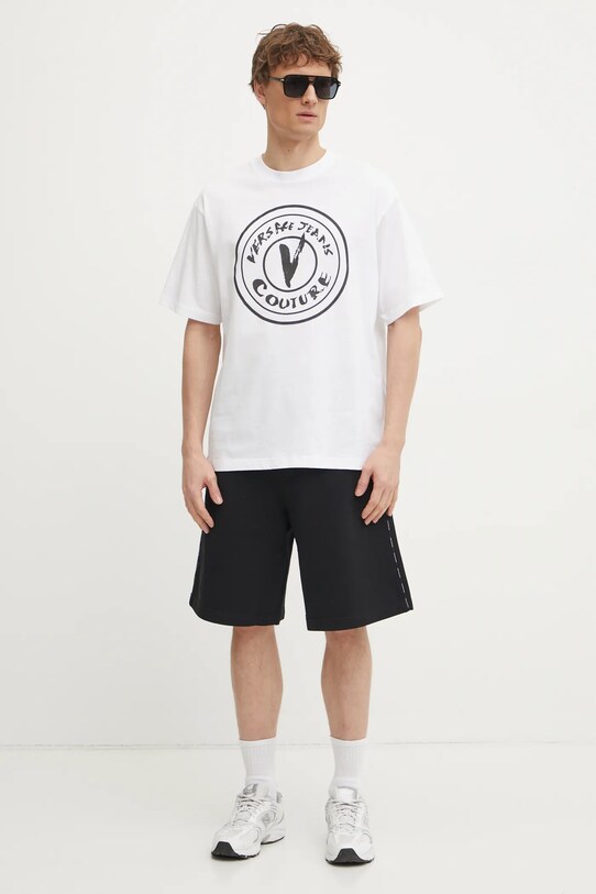 Versace Jeans Couture tricou din bumbac 78GAHE08.CJ00E alb SS25
