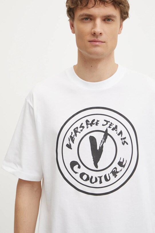 Versace Jeans Couture tricou din bumbac alb 78GAHE08.CJ00E