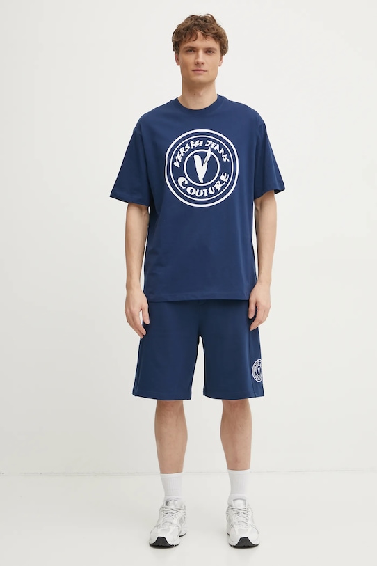 Хлопковая футболка Versace Jeans Couture 78GAHE08.CJ00E тёмно-синий SS25