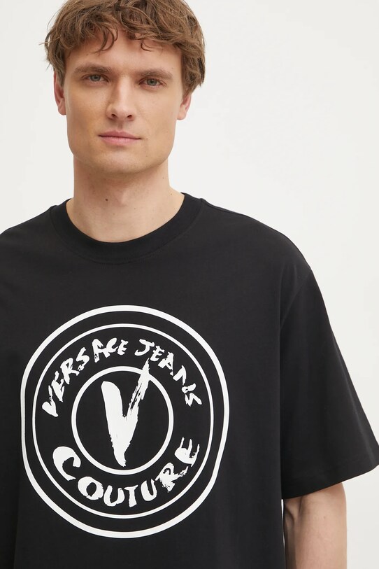 Versace Jeans Couture tricou din bumbac negru 78GAHE08.CJ00E