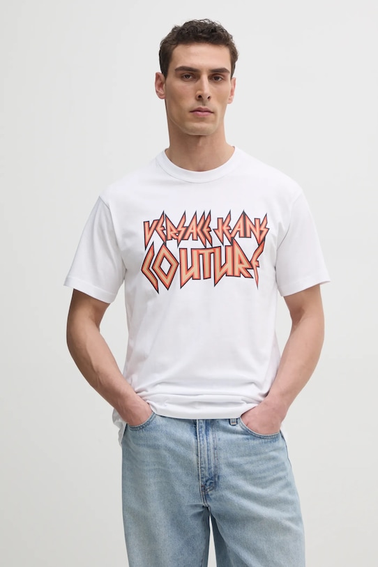 Памучна тениска Versace Jeans Couture бял 78GAHT03.CJ00T