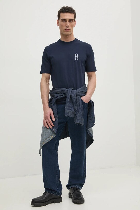 Sisley tricou din bumbac 3I1XS1047 bleumarin SS25
