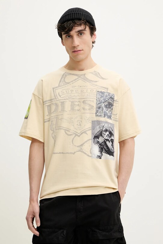 Diesel pamut póló T-BOXT-SLITS-R8 T-SHIRT pamut bézs A16162.0PLAT