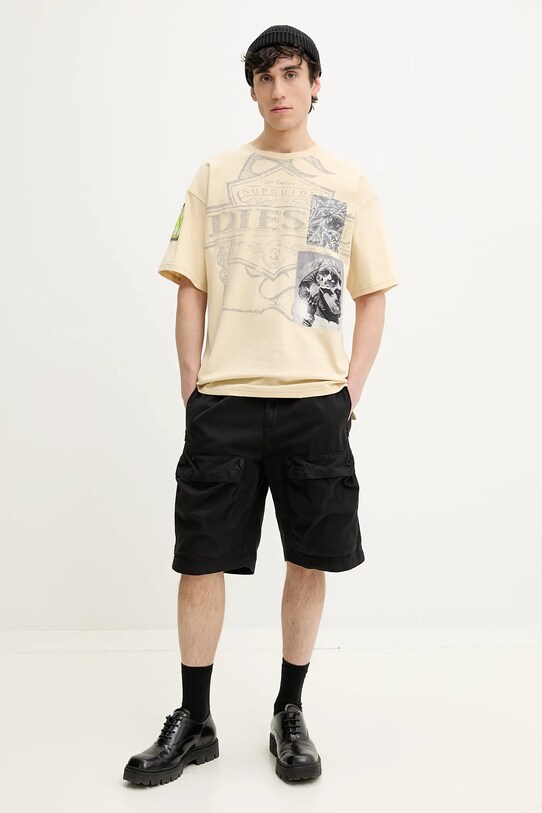 Diesel pamut póló T-BOXT-SLITS-R8 T-SHIRT A16162.0PLAT bézs SS25