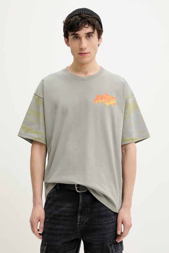 Bavlněné tričko Diesel T-BOXT-R10 T-SHIRT kulatý šedá A16169.0QLAA