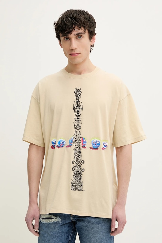 Diesel t-shirt bawełniany T-BOXT-R4 T-SHIRT nadruk beżowy A16208.0DRAM