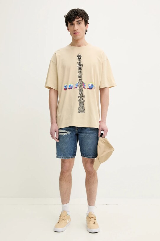 Diesel t-shirt bawełniany T-BOXT-R4 T-SHIRT A16208.0DRAM beżowy SS25