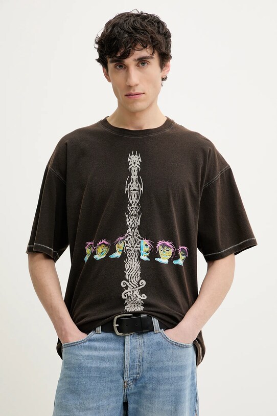 Diesel t-shirt bawełniany T-BOXT-R4 T-SHIRT nadruk brązowy A16208.0DRAM