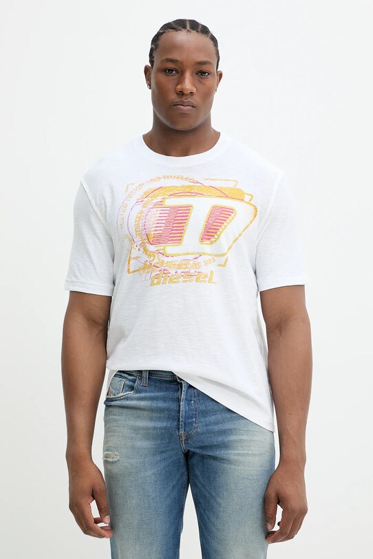 Diesel tricou din bumbac T-ADJUST-R11 T-SHIRT print alb A16430.0QKAP