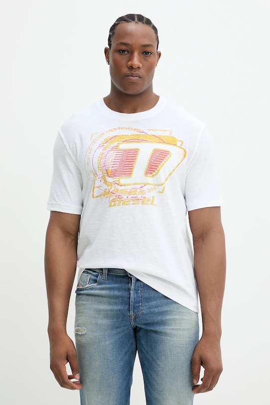 Bavlnené tričko Diesel T-ADJUST-R11 T-SHIRT potlač biela A16430.0QKAP