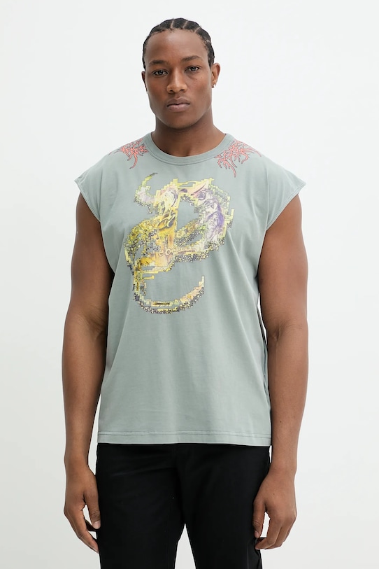 Bavlněné tričko Diesel T-BOXT-SL-R1 TANK TOP potisk šedá A17640.0SLBT