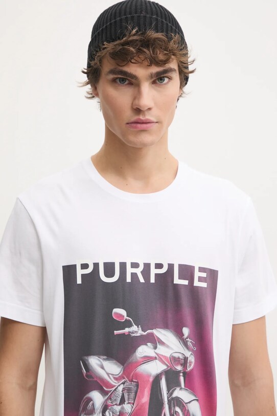 PURPLE BRAND tricou din bumbac CLEAN JERSEY SS TEE alb P109.CBAC125
