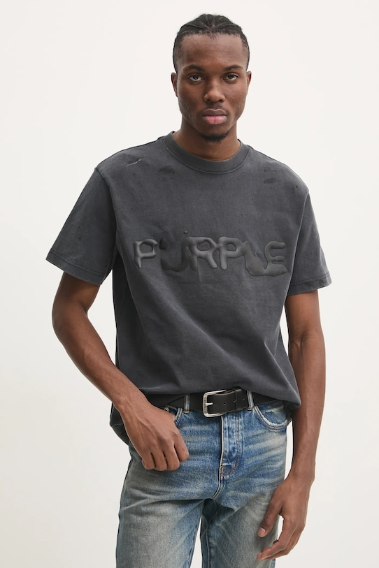 PURPLE BRAND t-shirt bawełniany HWT JERSEY SS TEE nadruk szary P117.HBLW125