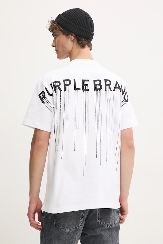 PURPLE BRAND t-shirt bawełniany HWT JERSEY SS TEE nadruk biały P117.HWWD125