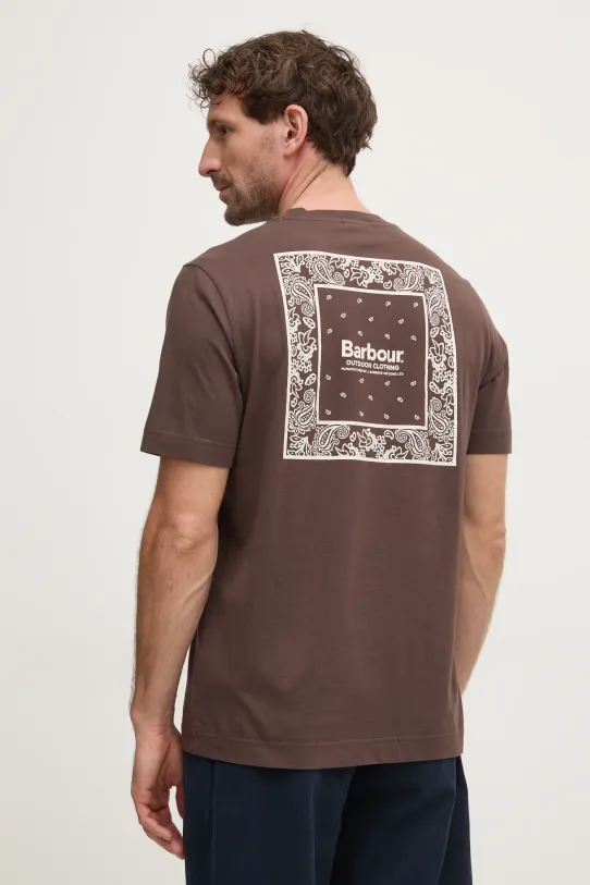 Pamučna majica Barbour print smeđa MTS1382BR98