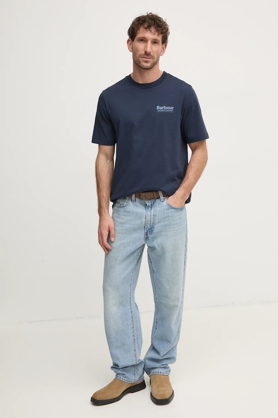 Bavlnené tričko Barbour MTS1382NY91 tmavomodrá SS25