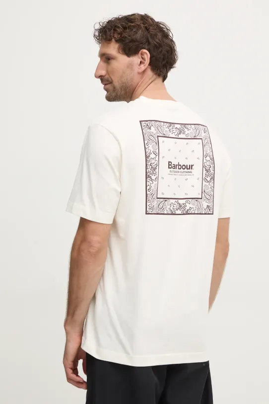 Barbour t-shirt bawełniany nadruk beżowy MTS1382WH32