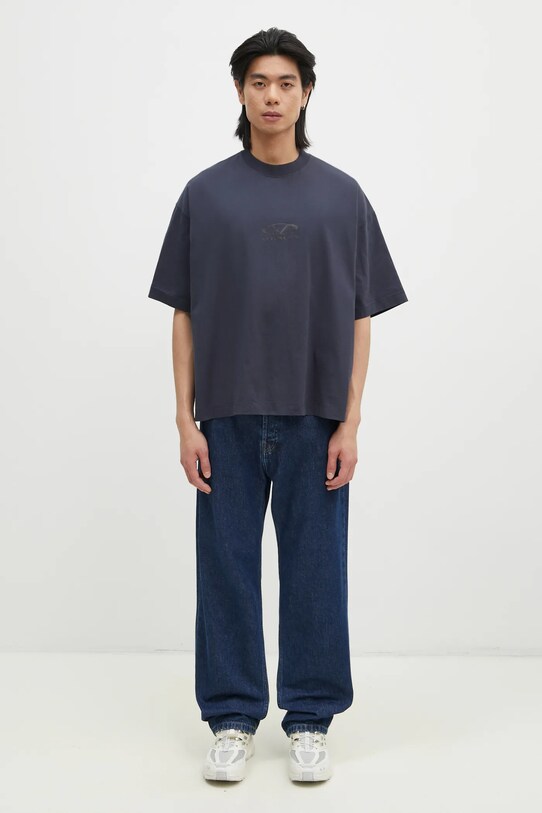 Bavlněné tričko VETEMENTS Oval Logo Cropped Boxy UA66TR600N námořnická modř