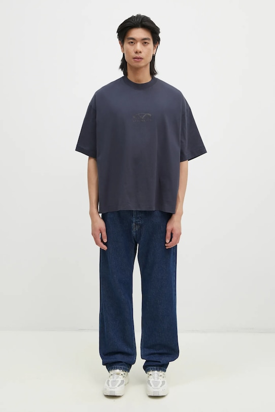 Хлопковая футболка VETEMENTS Oval Logo Cropped Boxy UA66TR600N тёмно-синий