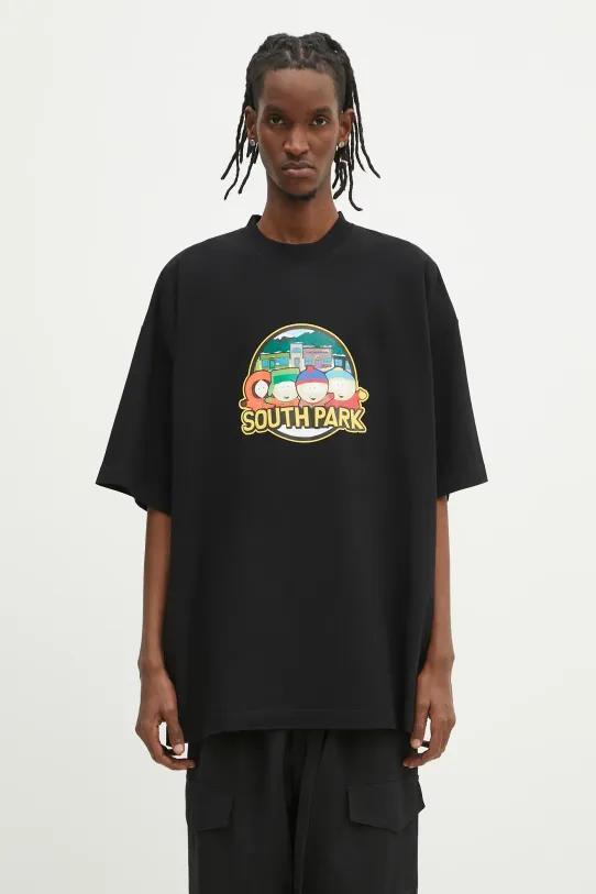 Памучна тениска VETEMENTS Southpark Oversized свободна черен UA66TR610B