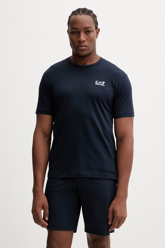 Bombažna kratka majica EA7 Emporio Armani mornarsko modra AF10375.7M000567