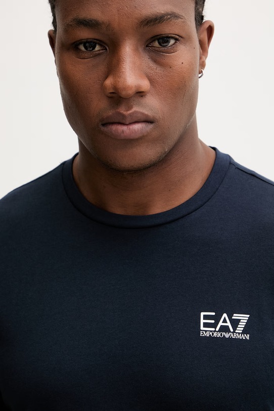 Bombažna kratka majica EA7 Emporio Armani mornarsko modra AF10375.7M000567