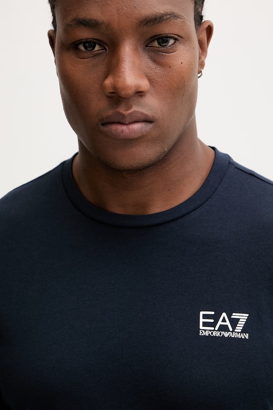 Bombažna kratka majica EA7 Emporio Armani mornarsko modra AF10375.7M000567