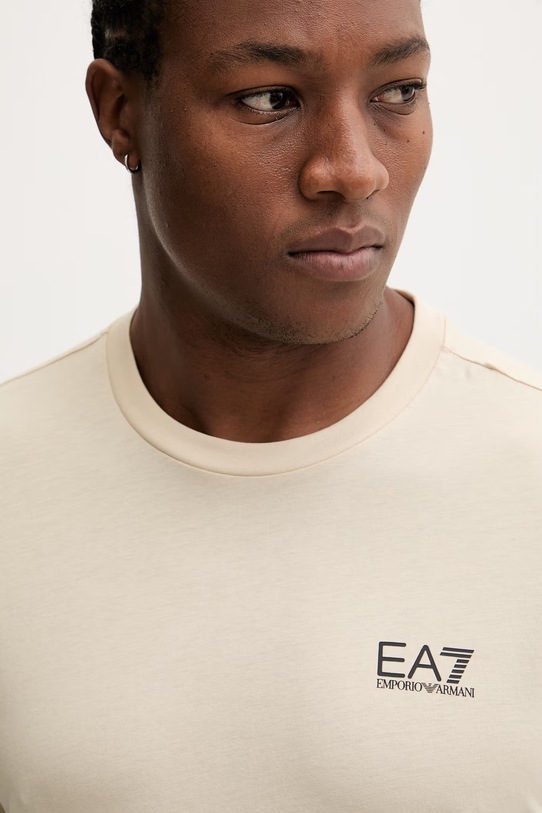 Bombažna kratka majica EA7 Emporio Armani bež AF10375.7M000567