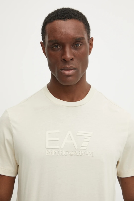 Bavlnené tričko EA7 Emporio Armani potlač béžová AF10375.7M000224