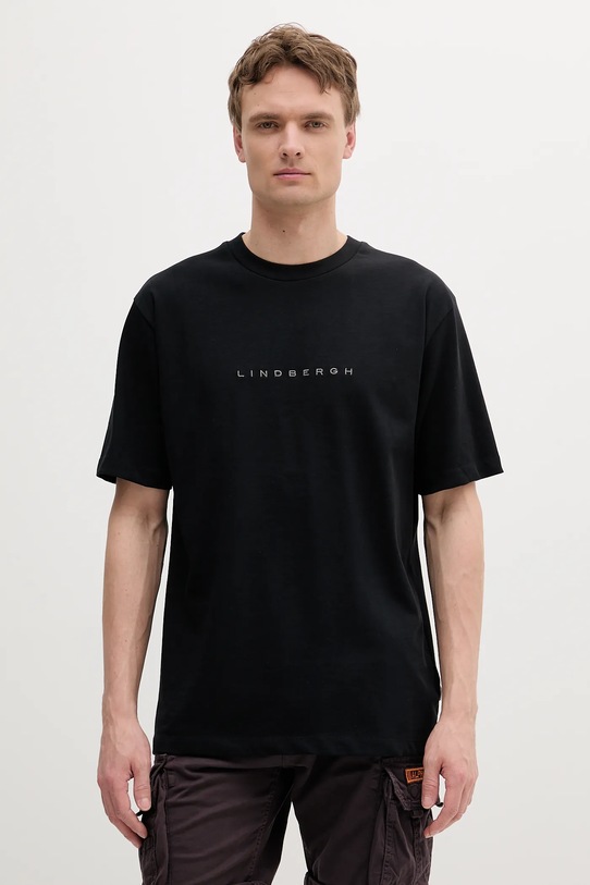Lindbergh tricou din bumbac uni negru 30.400120B.BLACK