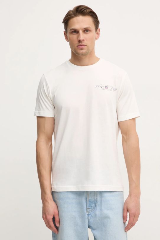 Gant t-shirt bawełniany nadruk beżowy 2044017