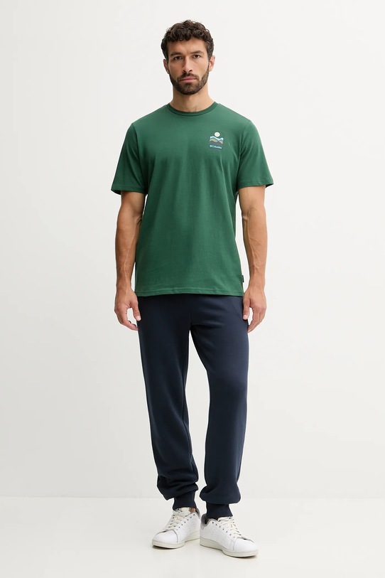 Βαμβακερό μπλουζάκι Columbia Explorers Canyon 2036451. πράσινο AW25