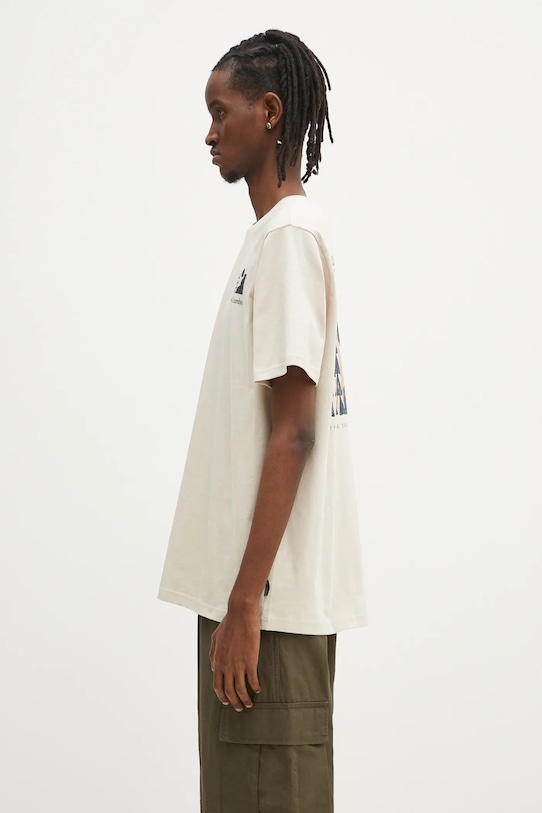 Columbia t-shirt bawełniany Explorers Canyon 2036451. beżowy AW25