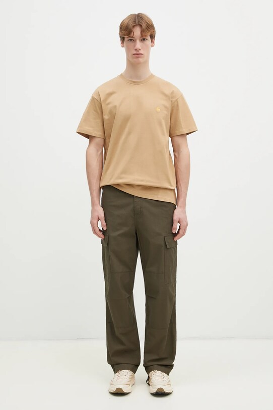 Памучна тениска Carhartt WIP Chase бежов I026391.2N1XX