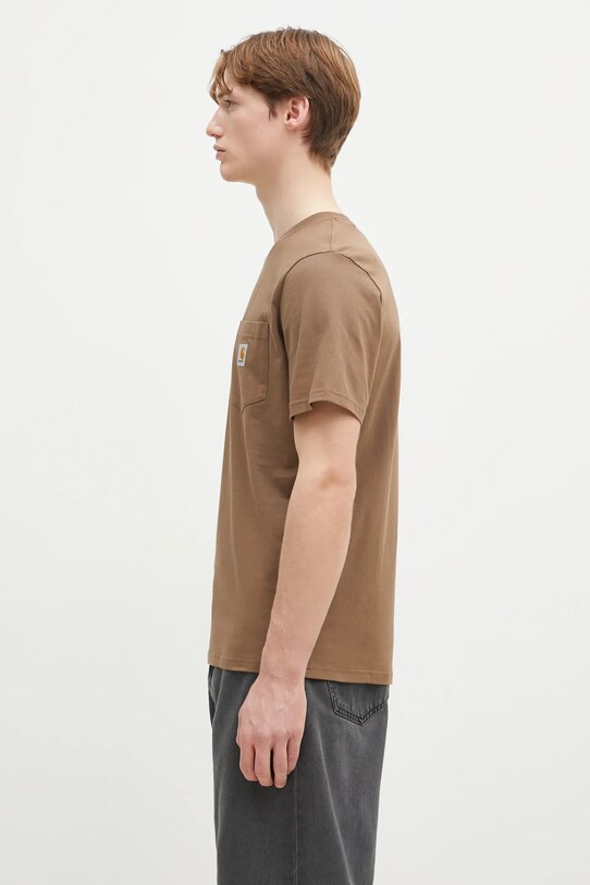 Βαμβακερό μπλουζάκι Carhartt WIP Pocket I030434.2LTXX καφέ SS25