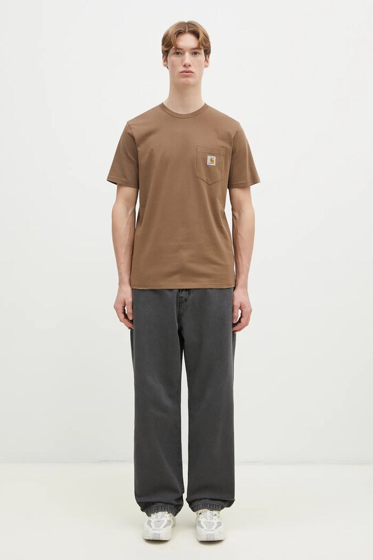 Βαμβακερό μπλουζάκι Carhartt WIP Pocket καφέ I030434.2LTXX