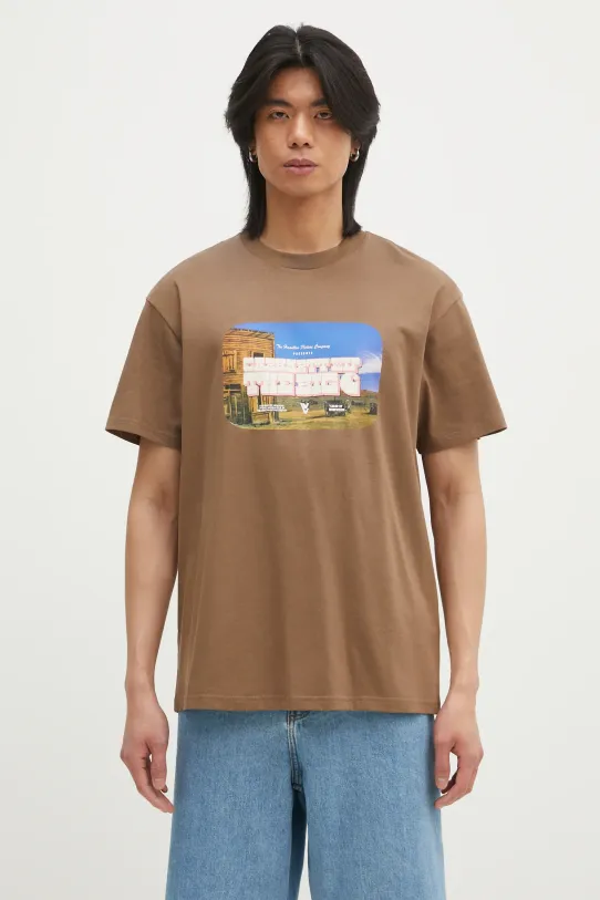 Carhartt WIP t-shirt bawełniany Greatest Flicks nadruk brązowy I034393.2LTXX