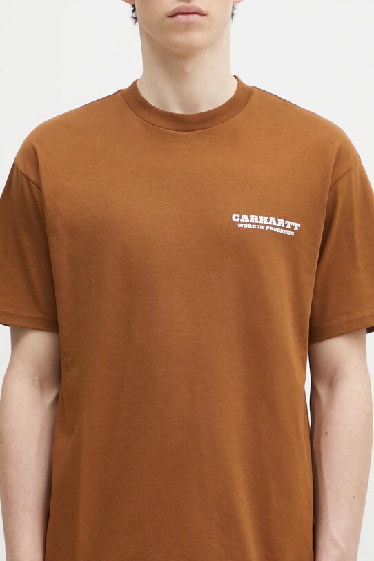 Βαμβακερό μπλουζάκι Carhartt WIP Runaway καφέ I034409.2IQXX