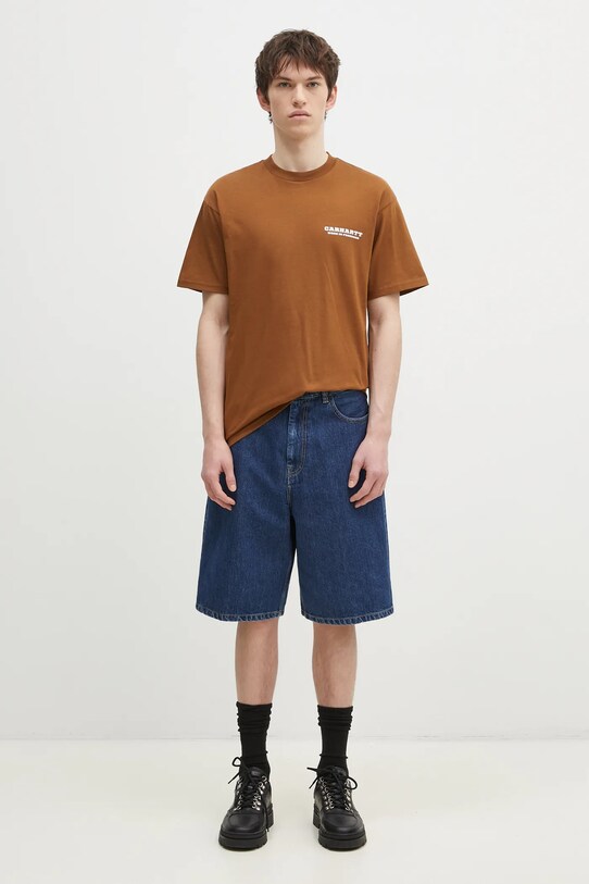 Βαμβακερό μπλουζάκι Carhartt WIP Runaway I034409.2IQXX καφέ