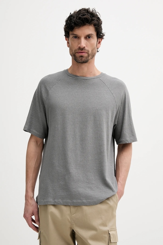 United Colors of Benetton t-shirt lniany okrągły szary 3UTFU10A5