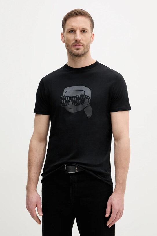Karl Lagerfeld t-shirt in cotone sovrastampa nero 552251.755076
