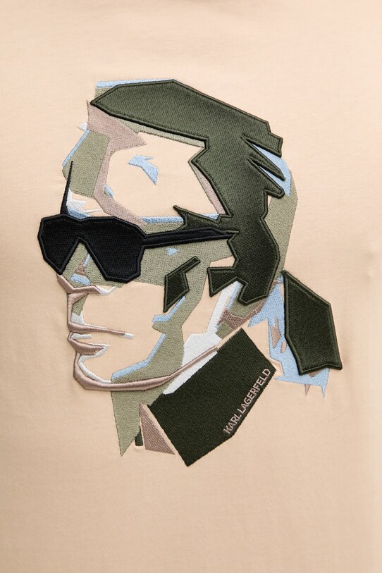 Βαμβακερό μπλουζάκι Karl Lagerfeld μπεζ 552241.755067