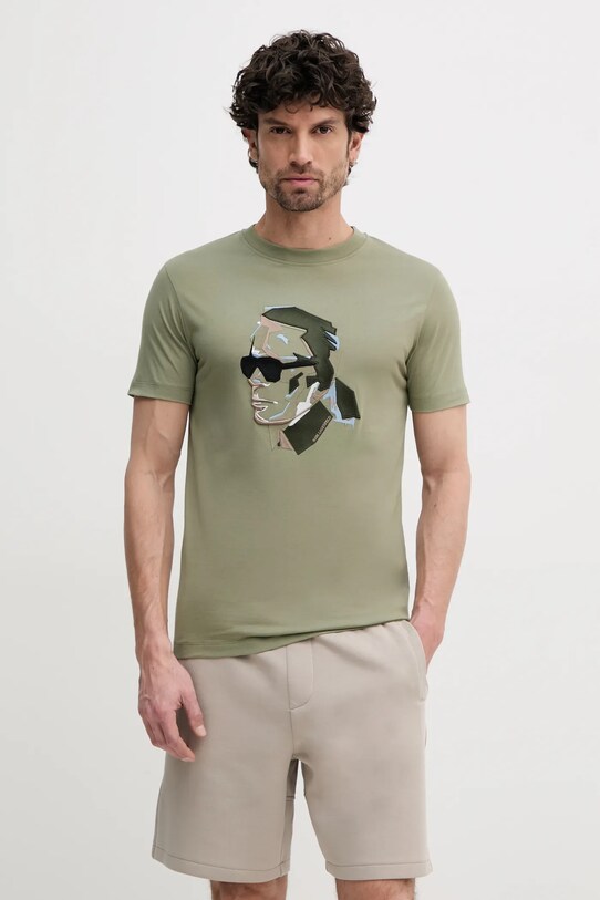 Karl Lagerfeld t-shirt bawełniany regular zielony 552241.755067