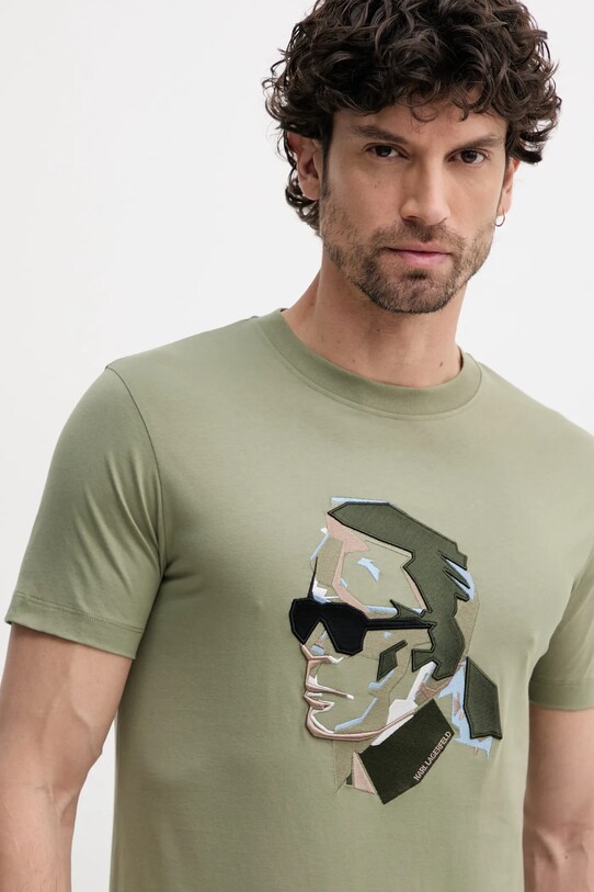 Karl Lagerfeld t-shirt bawełniany zielony 552241.755067
