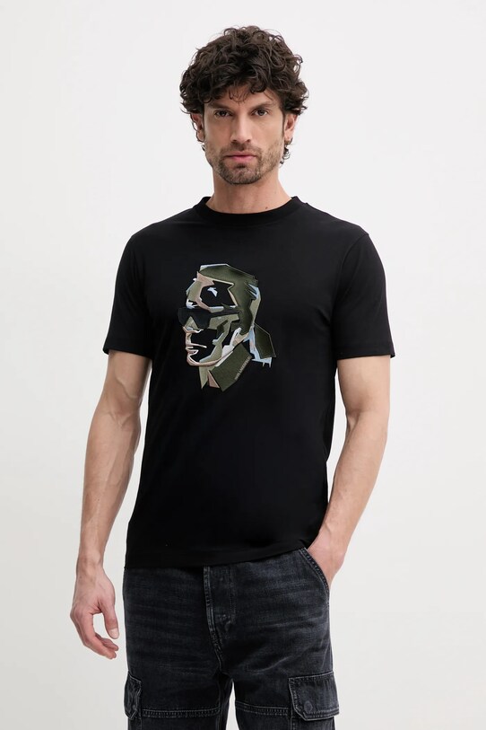 Βαμβακερό μπλουζάκι Karl Lagerfeld βαμβάκι μαύρο 552241.755067