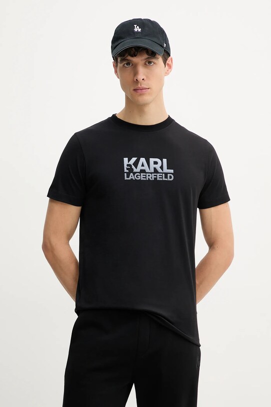 Βαμβακερό μπλουζάκι Karl Lagerfeld βαμβάκι μαύρο 552241.755064