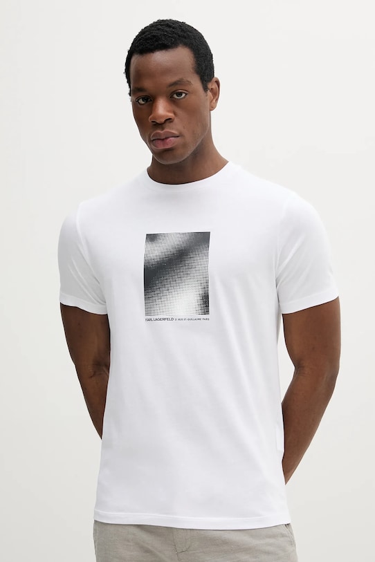 Bombažna kratka majica Karl Lagerfeld Okrogel bela 552224.755038