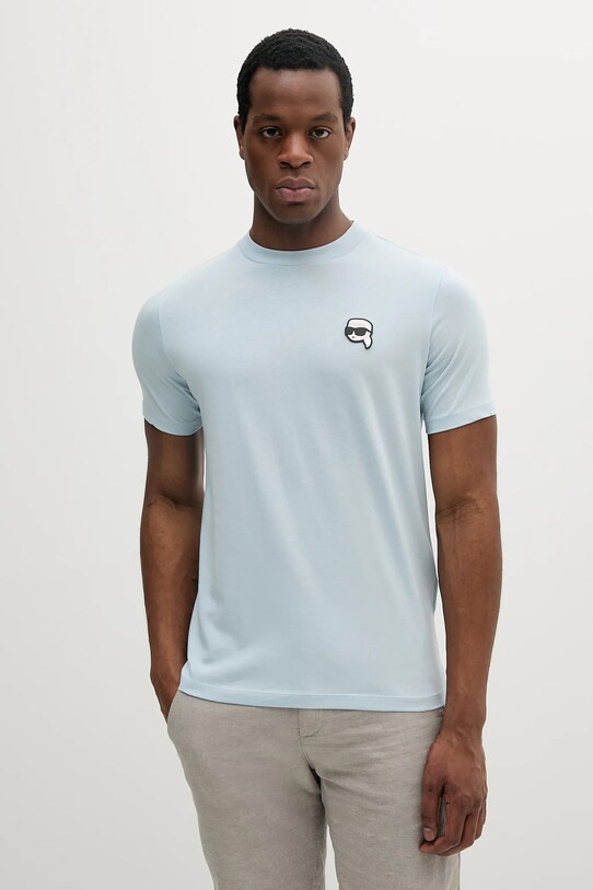 Bombažna kratka majica Karl Lagerfeld Okrogel modra 552224.755710