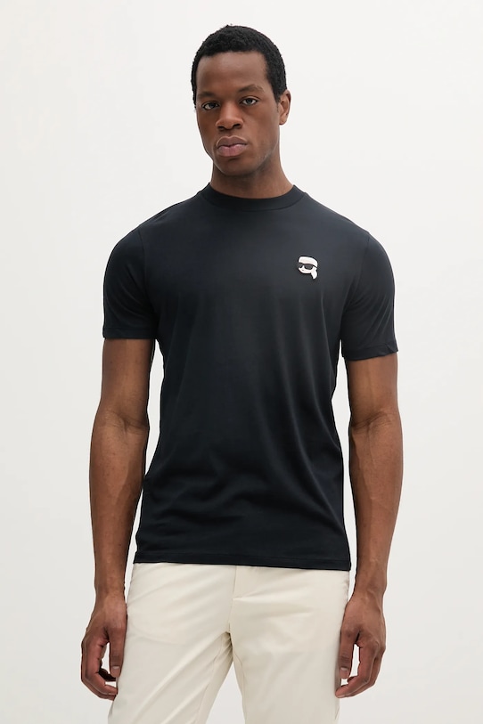 Βαμβακερό μπλουζάκι Karl Lagerfeld slim σκούρο μπλε 552224.755710