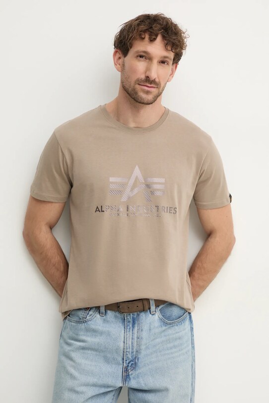 Alpha Industries tricou din bumbac print bej 100501CB